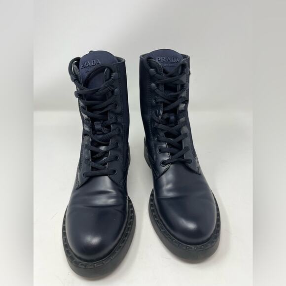 Prada Brushed Leather Monolith Re-Nylon Navy Combat Boot Triangle Logo size 39 - Picture 8 of 14